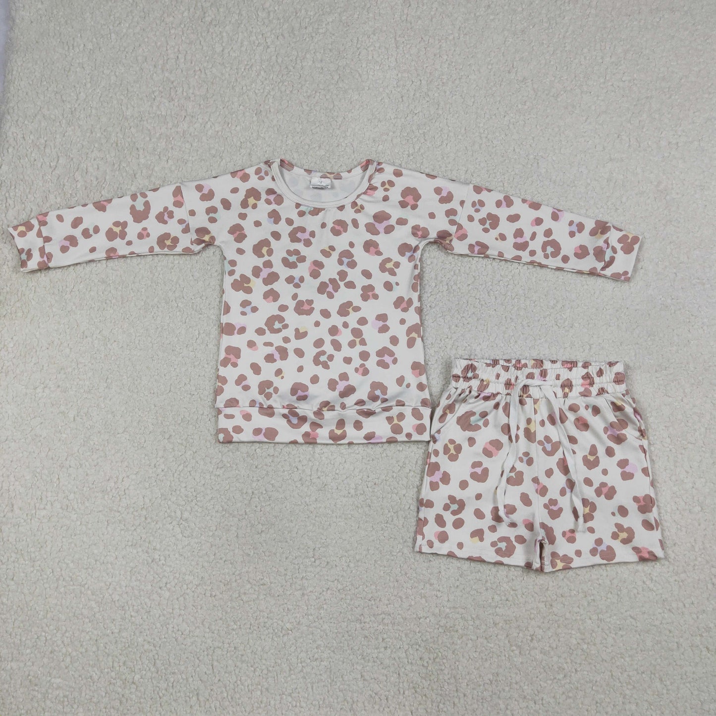 Baby Girls Pink Leopard Long Sleeve Top Pockets Shorts Clothes Sets