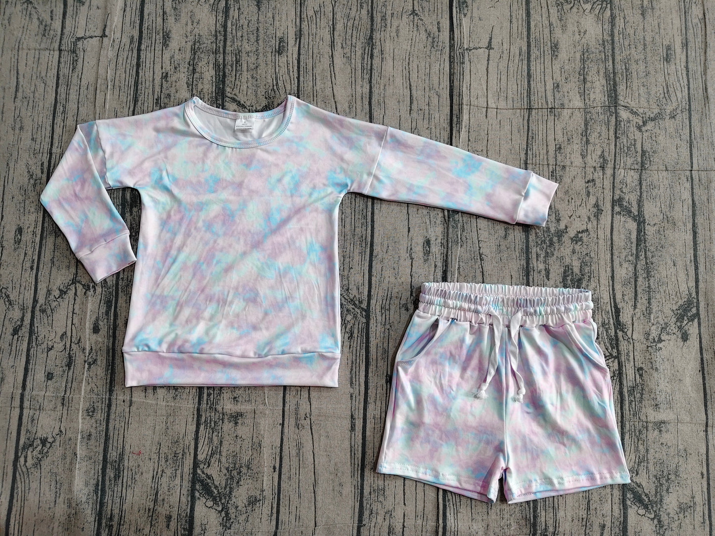 Baby Girls Colorful Tie-dye Camo Top Pockets Shorts Clothes Sets