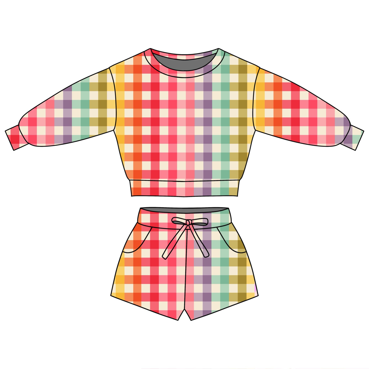 Baby Girls Colorful Checked Top Pockets Shorts Clothes Sets Preorder