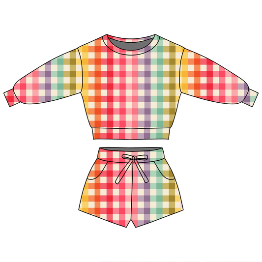 Baby Girls Colorful Checked Top Pockets Shorts Clothes Sets Preorder