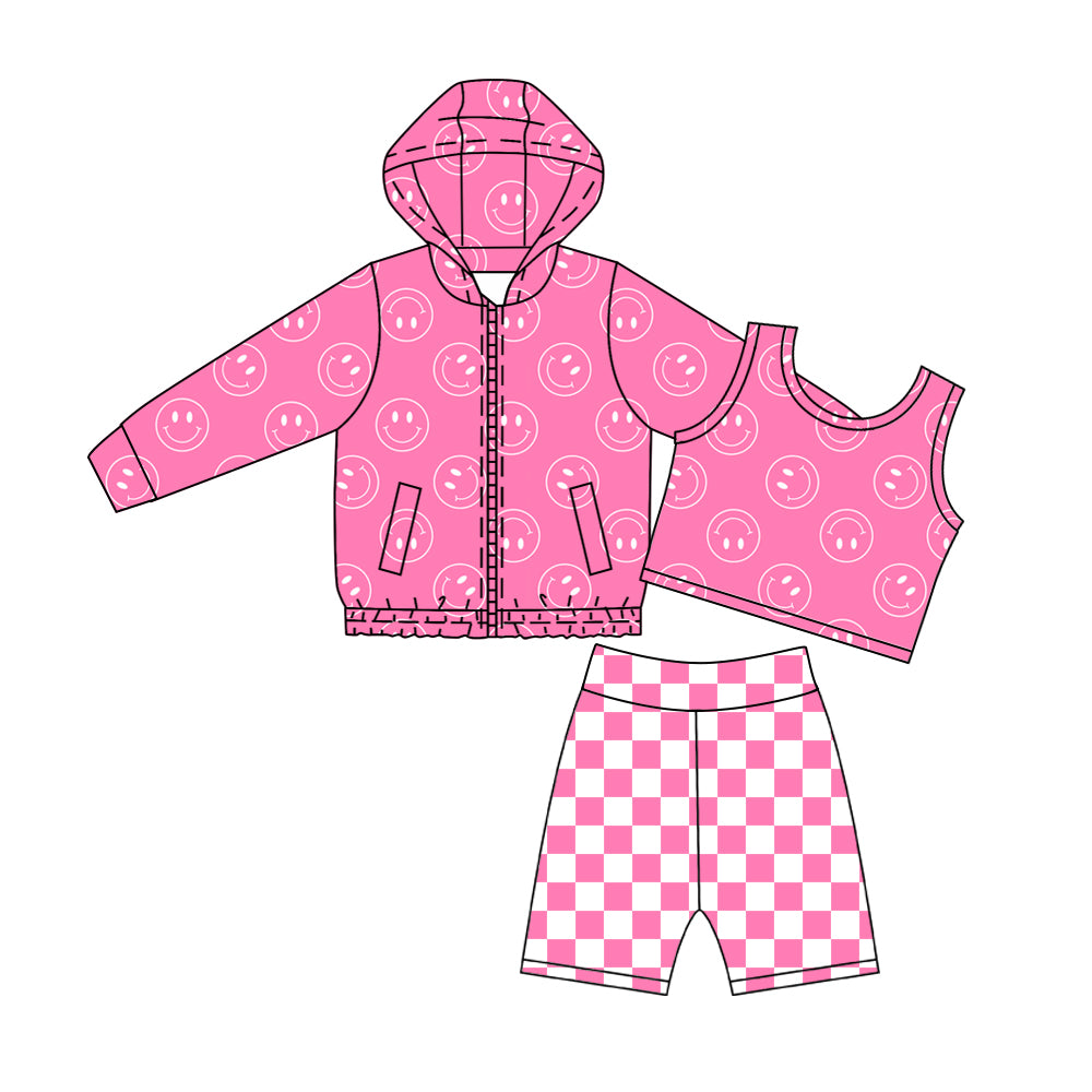 Baby Girls Pink Smiles Zip Pockets Hoodie Vest Top Short Yoga Active Clothes Sets Preorder