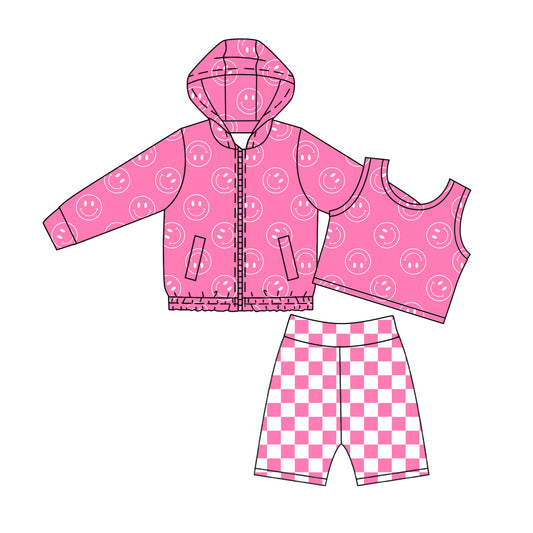 Baby Girls Pink Smiles Zip Pockets Hoodie Vest Top Short Yoga Active Clothes Sets Preorder