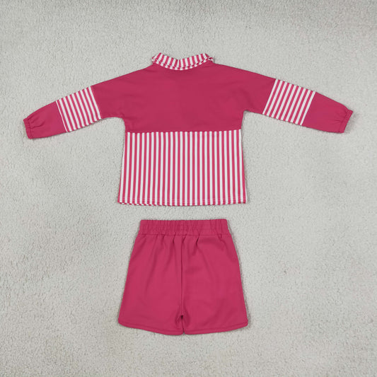 Baby Girls Pink Stripe Zip Pullovers Shorts Yoga Active Clothes Sets