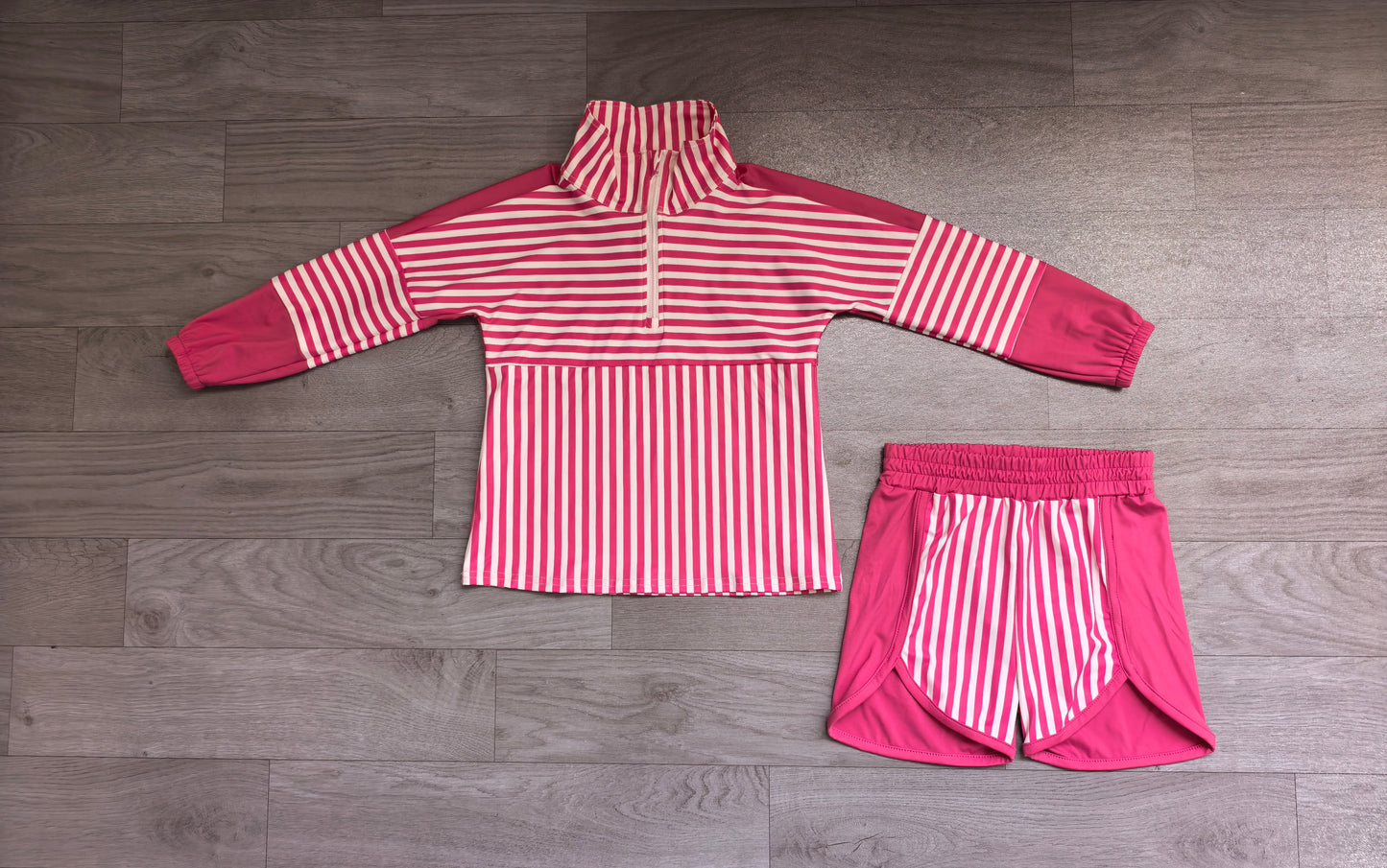 Baby Girls Pink Stripe Zip Pullovers Shorts Yoga Active Clothes Sets Preorder