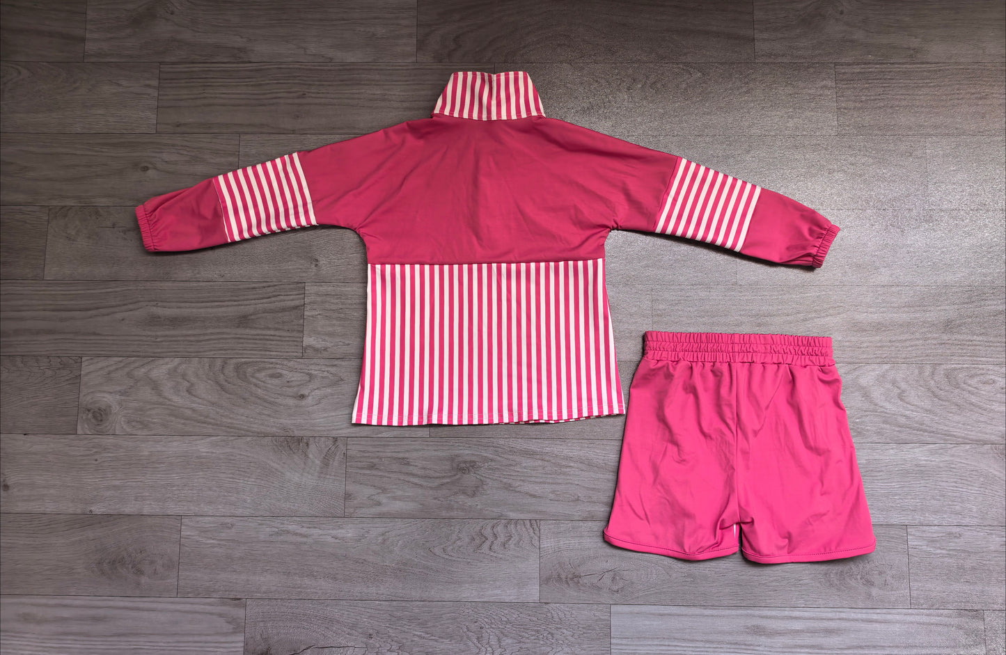Baby Girls Pink Stripe Zip Pullovers Shorts Yoga Active Clothes Sets Preorder