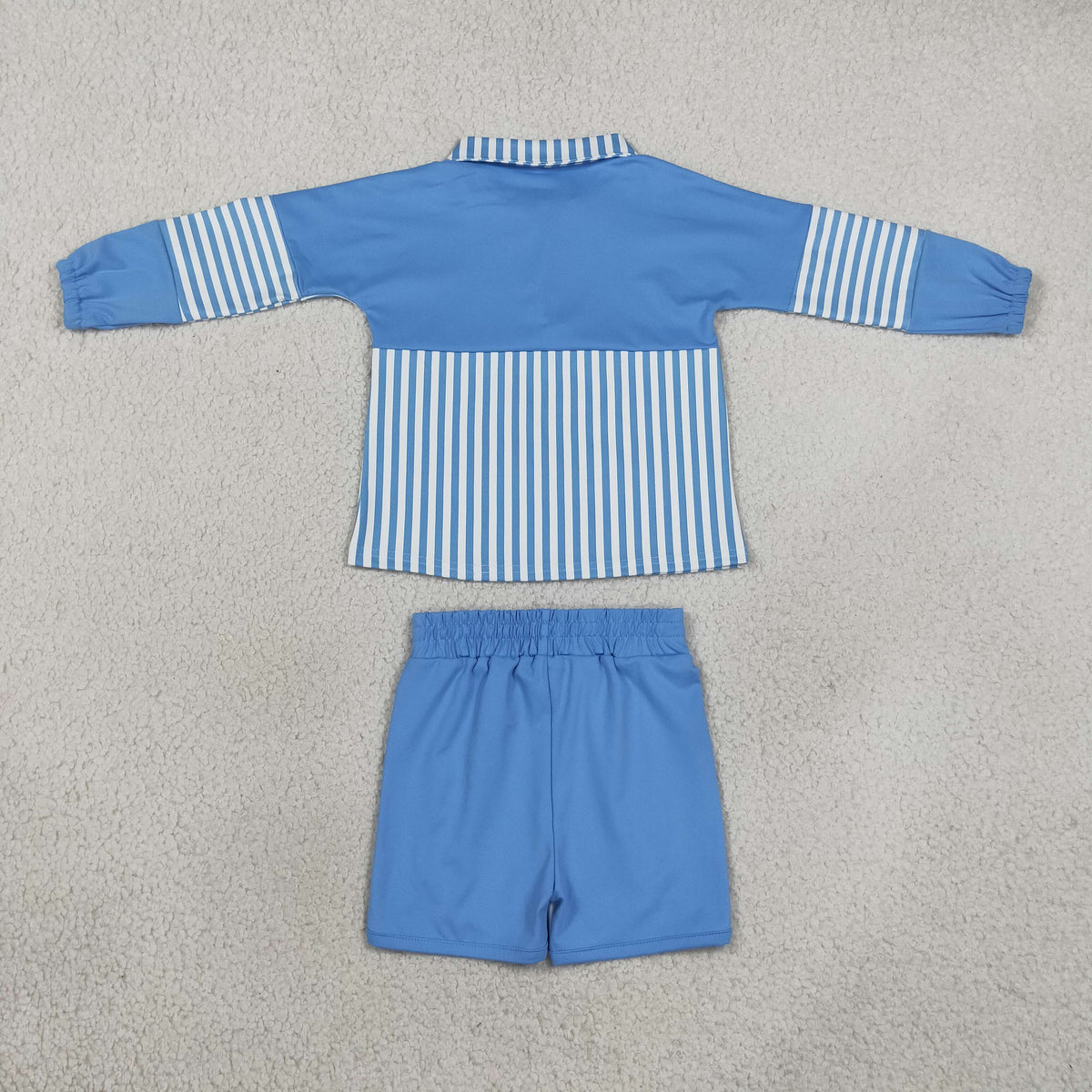 Baby Girls Blue Stripe Zip Pullovers Shorts Yoga Active Clothes Sets