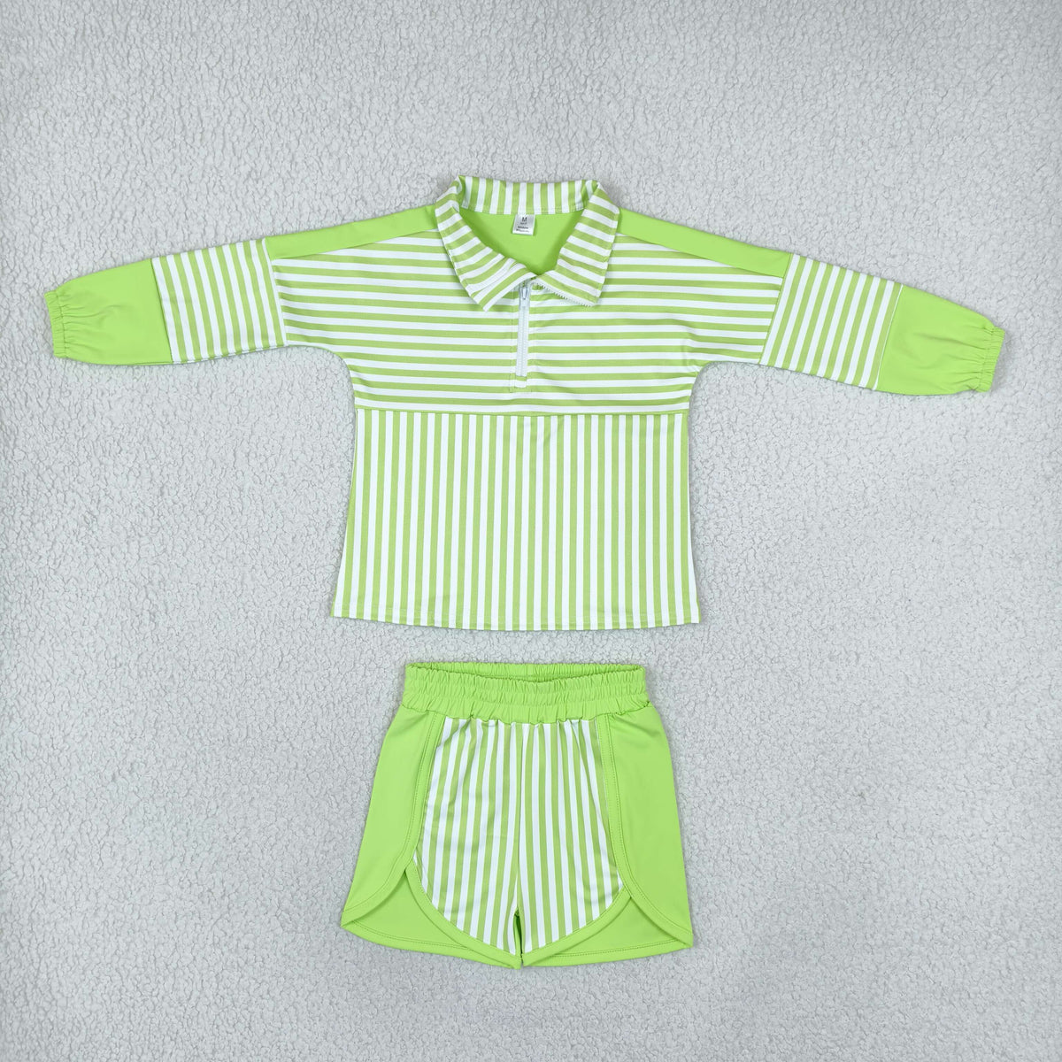 Baby Girls Green Stripe Zip Pullovers Shorts Yoga Active Clothes Sets