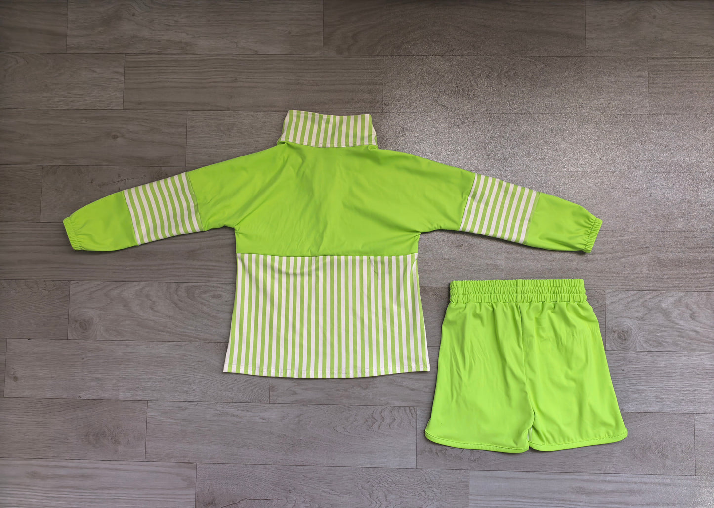 Baby Girls Green Stripe Zip Pullovers Shorts Yoga Active Clothes Sets Preorder