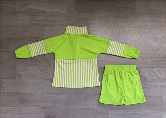 Baby Girls Green Stripe Zip Pullovers Shorts Yoga Active Clothes Sets Preorder