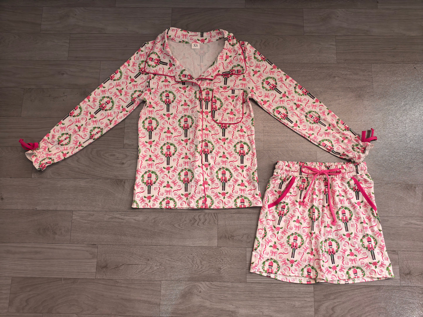 Adult Women Soldiers Holly Button Pocket Top Shorts Christmas Pajamas Sets Preorder