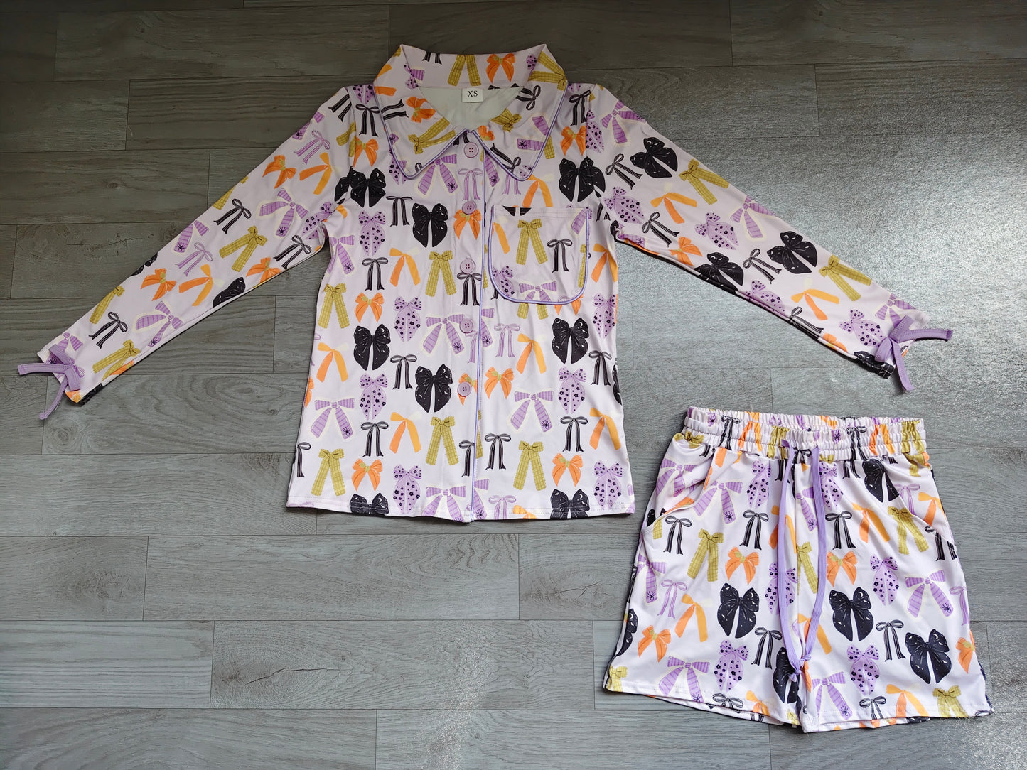 Adult Women Spider Bows Button Pockets Top Shorts Halloween Pajamas Sets Preorder