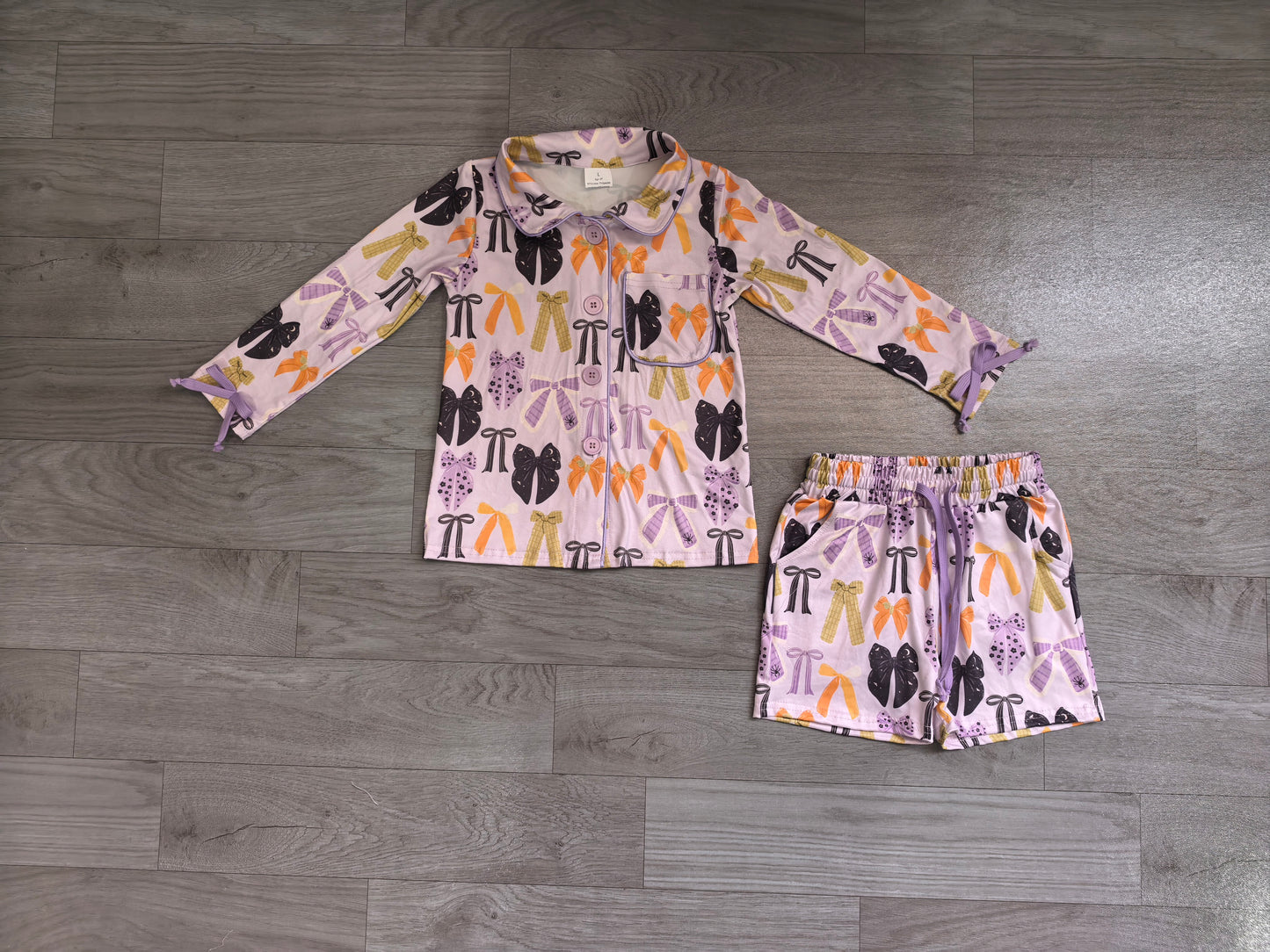 Adult Women Spider Bows Button Pockets Top Shorts Halloween Pajamas Sets Preorder