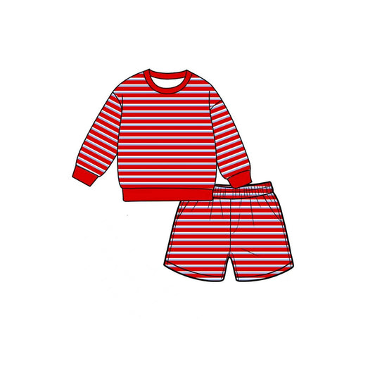 Preorder moq 5 Baby Girls Red Blue Stripe Shirt Top Short Yoga Active Clothes Set
