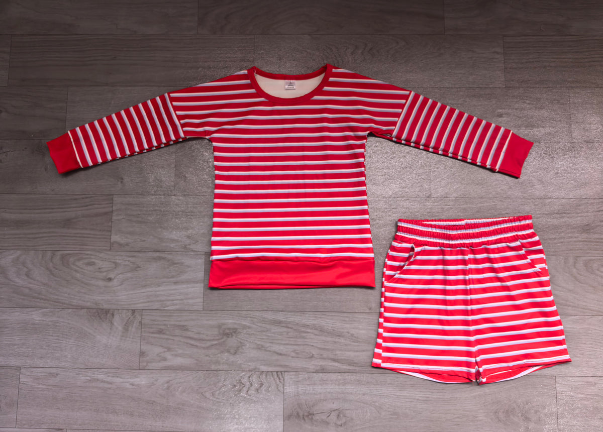 Baby Girls Red Blue Stripe Shirt Top Short Yoga Active Clothes Set Preorder