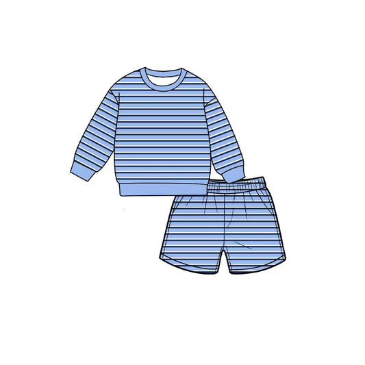 Preorder moq 5 Baby Girls Blue Stripe Shirt Top Short Yoga Active Clothes Set