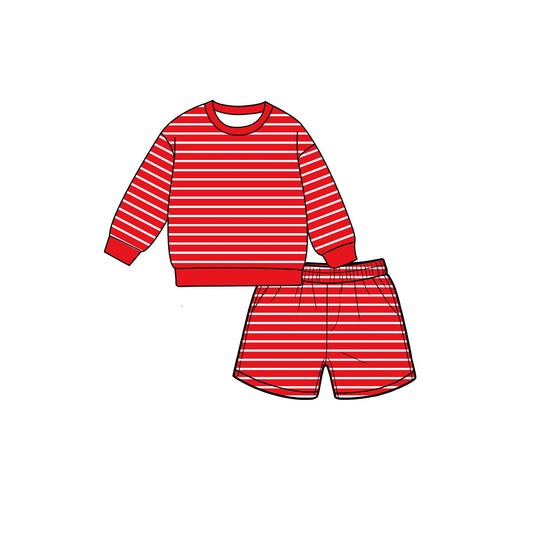 Preorder moq 5 Baby Girls Red Stripe Shirt Top Short Yoga Active Clothes Set