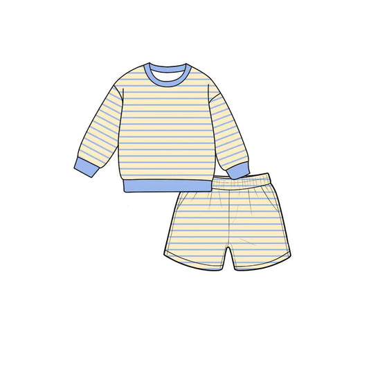 Preorder moq 5 Baby Girls Yellow Blue Stripe Shirt Top Short Yoga Active Clothes Set