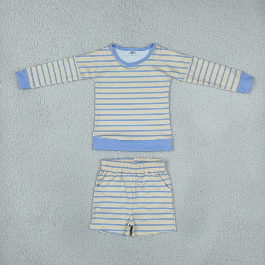 Baby Girls Yellow Blue Stripe Shirts Pockets Short Yoga Active Clothes Set