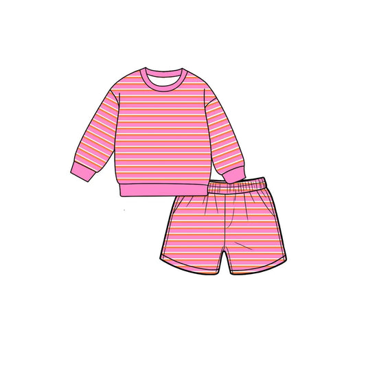 Preorder moq 5 Baby Girls Pink Stripe Shirt Top Short Yoga Active Clothes Set