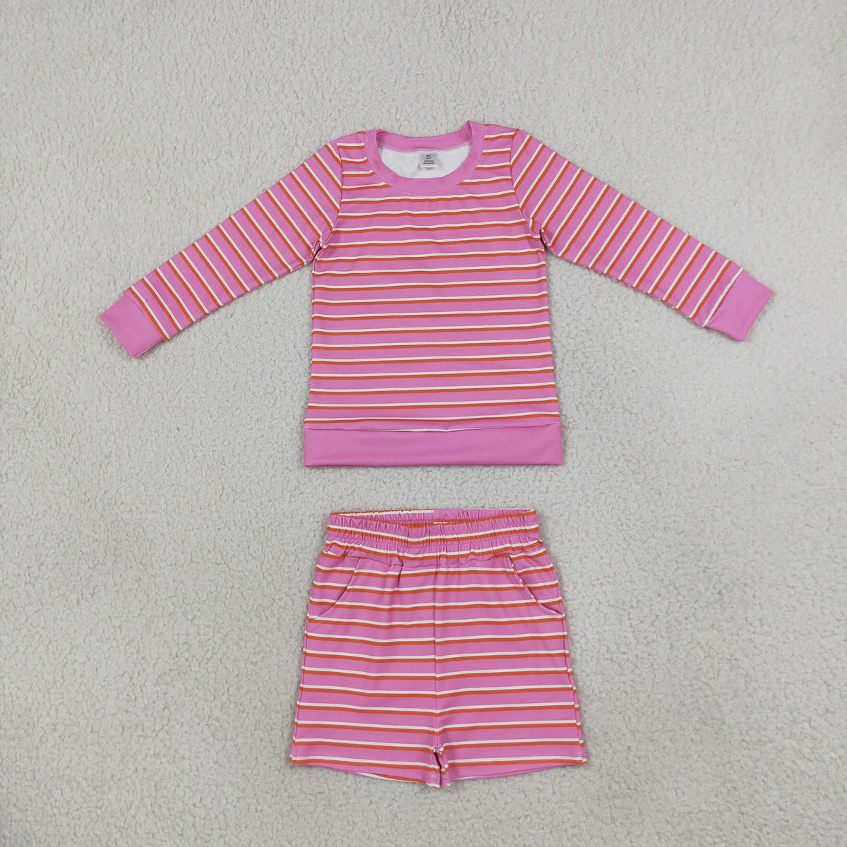 Baby Girls Pink Stripe Long Sleeve Top Pockets Short Yoga Active Clothes Set