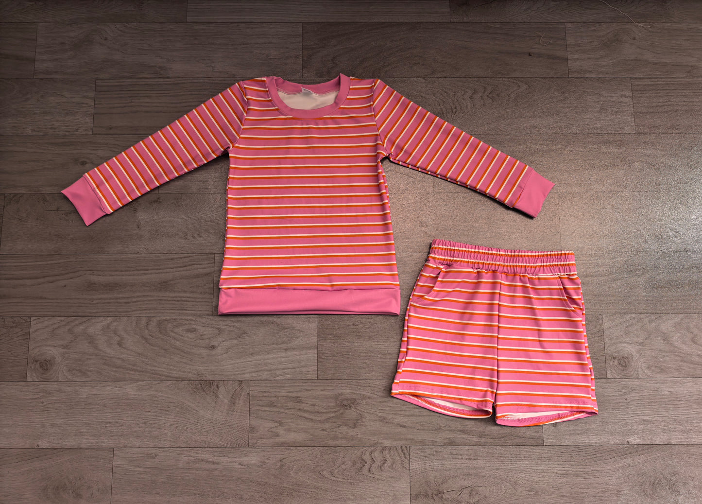Baby Girls Pink Stripe Shirt Top Short Yoga Active Clothes Set Preorder