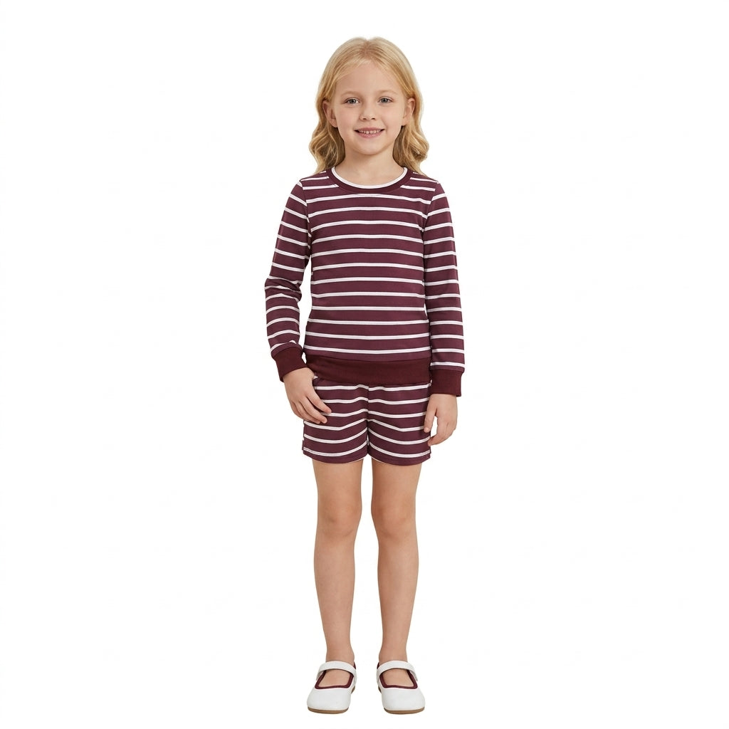Baby Girls Maroon Long Sleeve Shirt Top Short Yoga Active Clothes Set