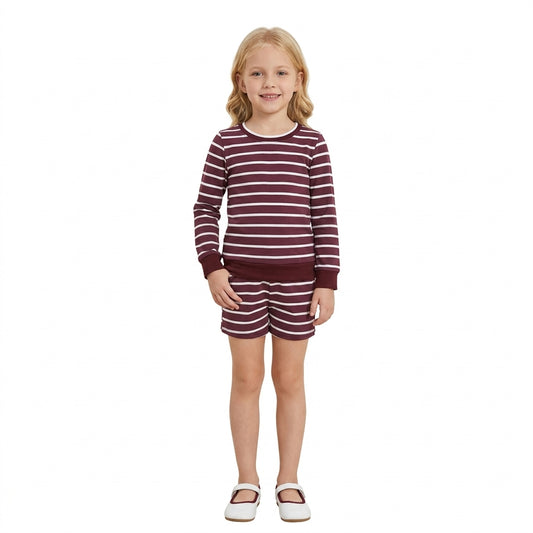 Baby Girls Maroon Long Sleeve Shirt Top Short Yoga Active Clothes Set