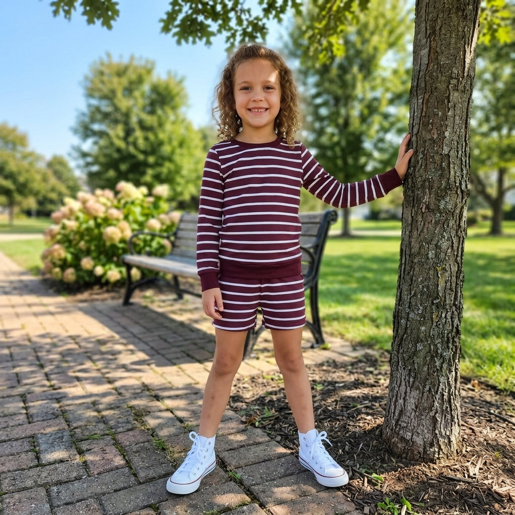 Baby Girls Maroon Long Sleeve Shirt Top Short Yoga Active Clothes Set