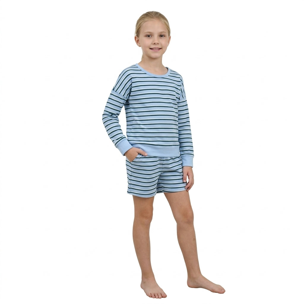 Baby Girls Light Blue Long Sleeve Top Pockets Short Yoga Active Clothes Set