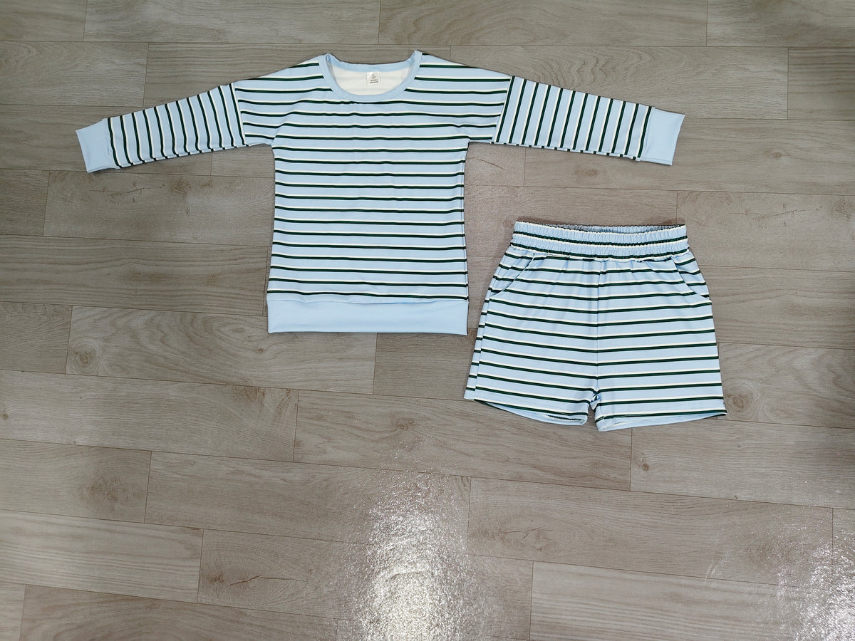 Baby Girls Light Blue Long Sleeve Shirt Top Short Yoga Active Clothes Set Preorder