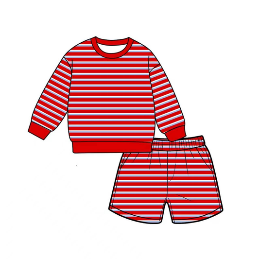 Preorder moq 5 Adult Women Red Blue Stripe Shirt Top Short Yoga Active Clothes Set
