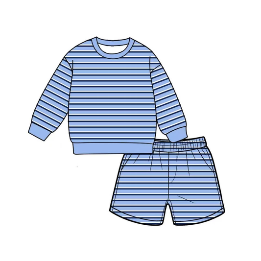 Preorder moq 5 Adult Women Blue Stripe Shirt Top Short Yoga Active Clothes Set