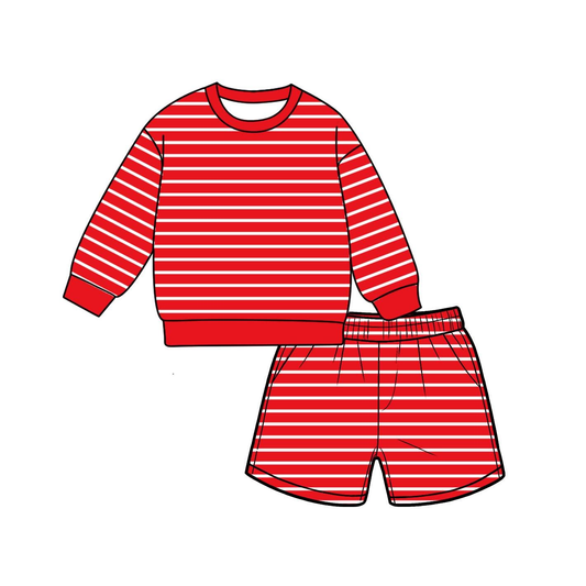 Preorder moq 5 Adult Women Red Stripe Shirt Top Short Yoga Active Clothes Set