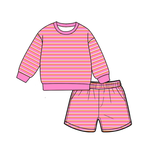 Preorder moq 5 Adult Women Pink Stripe Shirt Top Short Yoga Active Clothes Set