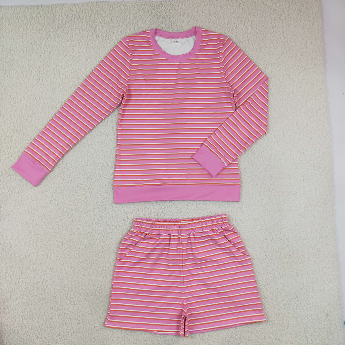 Mama and Me Girls Pink Stripe Long Sleeves Shirt Pockets Short Yoga Active Clothes Sets
