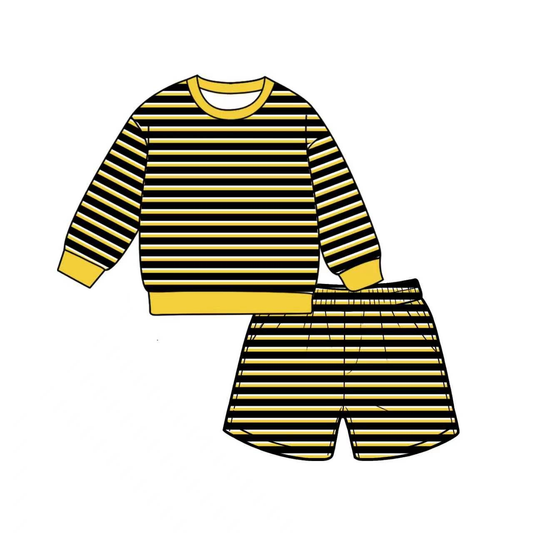 Preorder moq 5 Adult Women Yellow Black Stripe Shirt Top Short Yoga Active Clothes Set