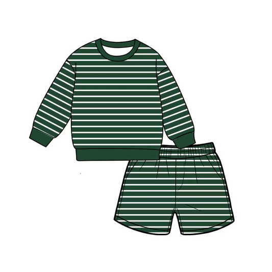 Preorder moq 5 Adult Women Dark Green Stripe Shirt Top Short Yoga Active Clothes Set