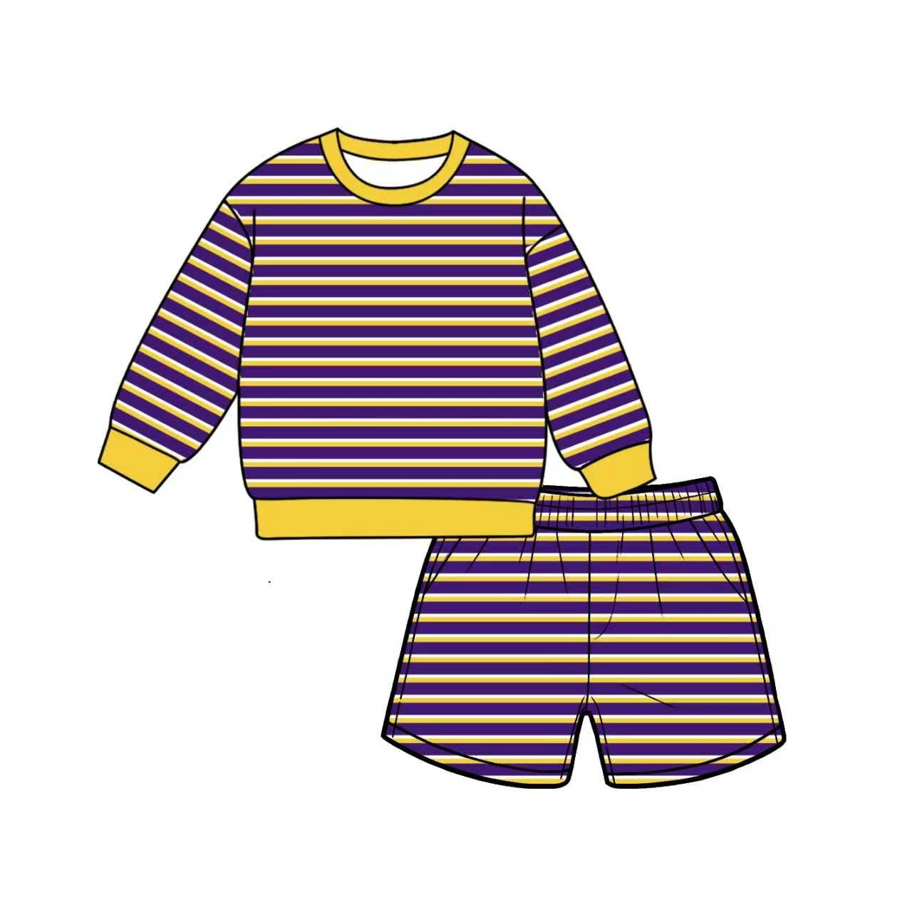 Preorder moq 5 Adult Women Purple Yellow Stripe Shirt Top Short Yoga Active Clothes Set