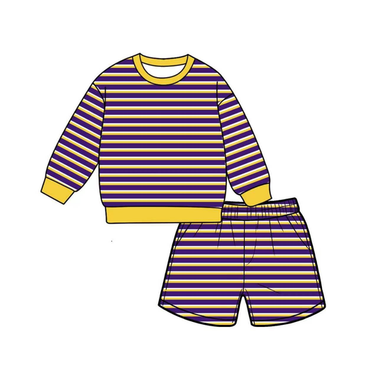 Preorder moq 5 Adult Women Purple Yellow Stripe Shirt Top Short Yoga Active Clothes Set