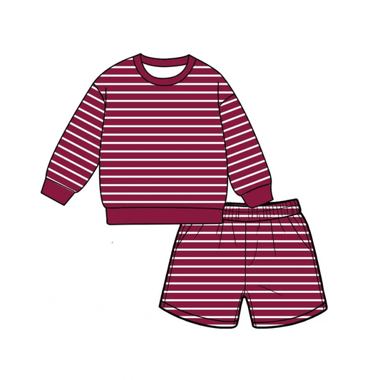 Preorder moq 5 Adult Women Red Stripe Shirt Top Short Yoga Active Clothes Set