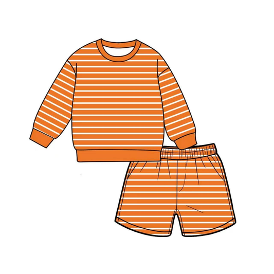 Preorder moq 5 Adult Women Orange Stripe Shirt Top Short Yoga Active Clothes Set