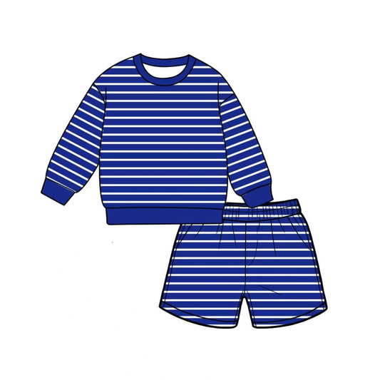 Preorder moq 5 Adult Women Hot Blue Stripe Shirt Top Short Yoga Active Clothes Set