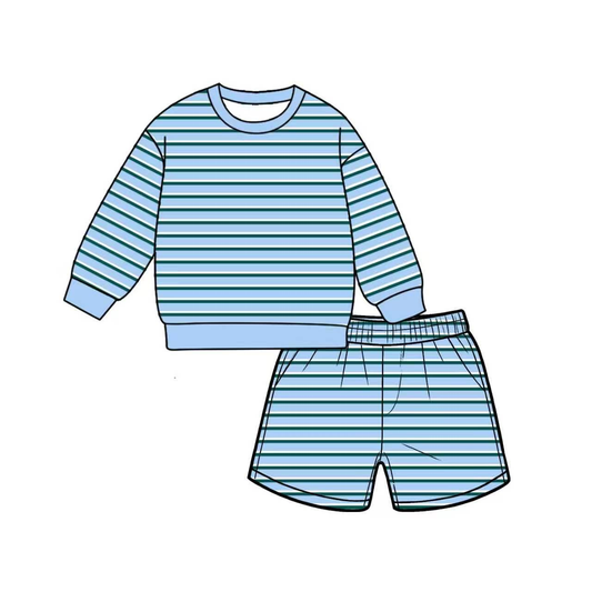 Preorder moq 5 Adult Women Light Blue Stripe Shirt Top Short Yoga Active Clothes Set