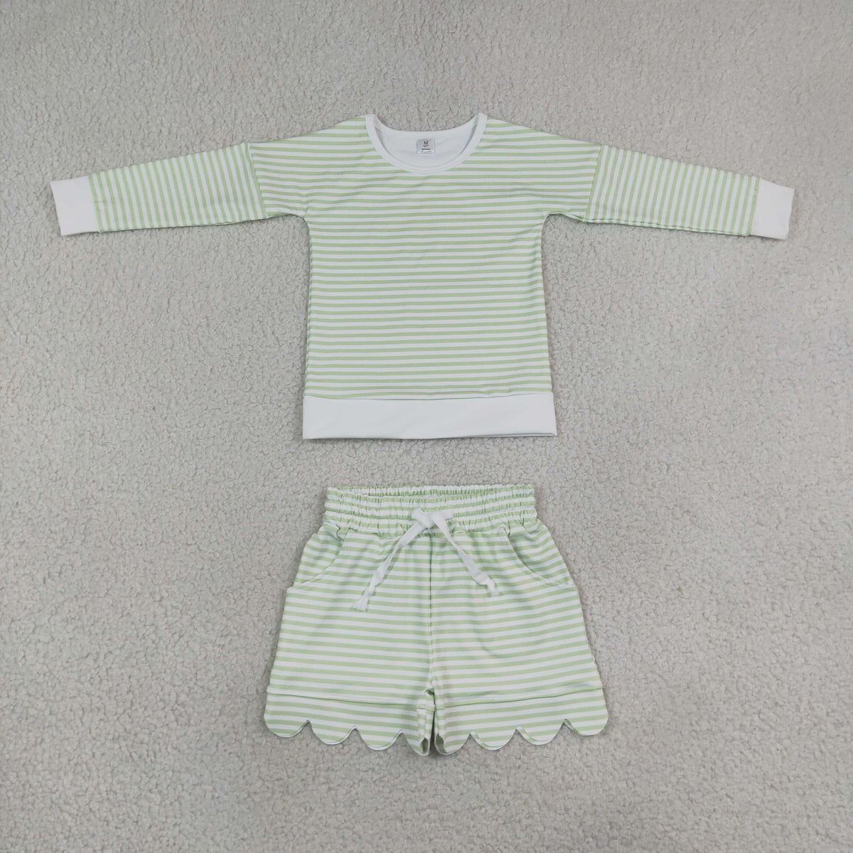Siblings Baby Girls Long Sleeve Stripe Top Pockets Scallop Shorts Yoga Active Clothes Sets