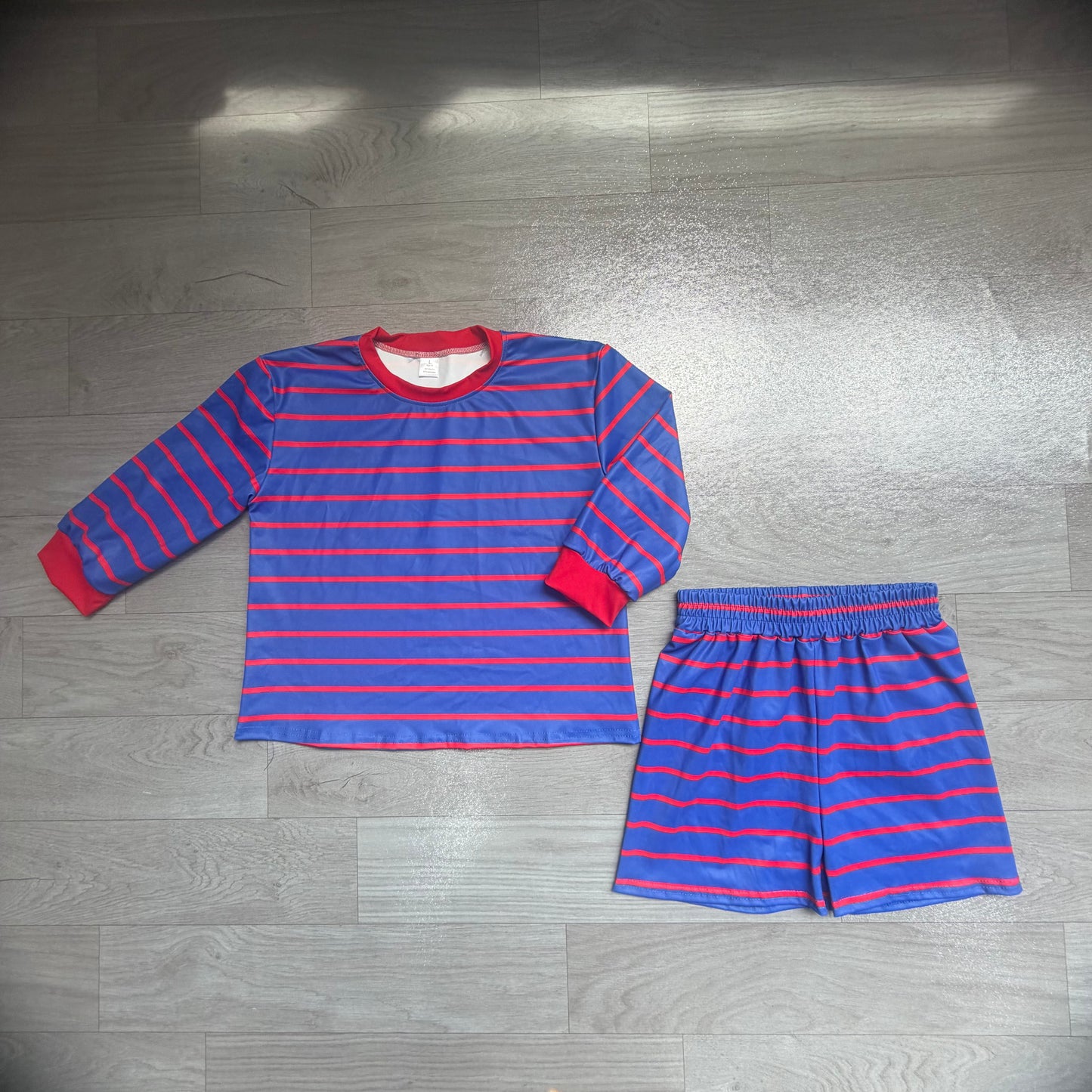 Baby Girls Red Blue Stripe Shirt Top Short Yoga Active Clothes Set Preorder
