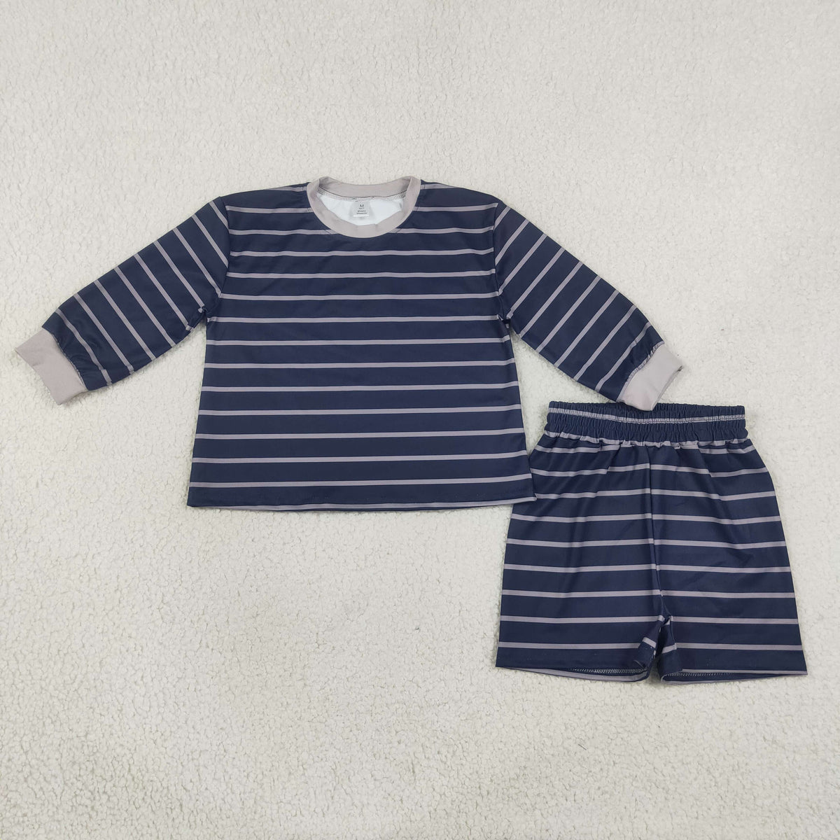 Baby Girls Grey Navy Stripe Long Sleeve Shirt Top Short Yoga Active Clothes Set