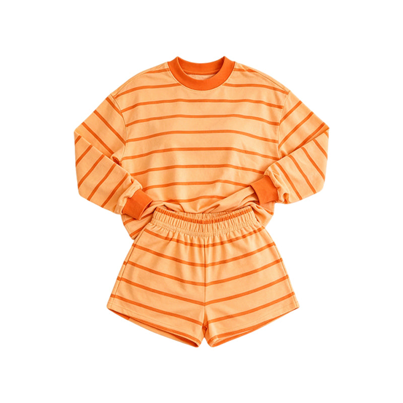 Preorder moq 5 Adult Women Orange Stripe Shirt Top Short Yoga Active Clothes Set
