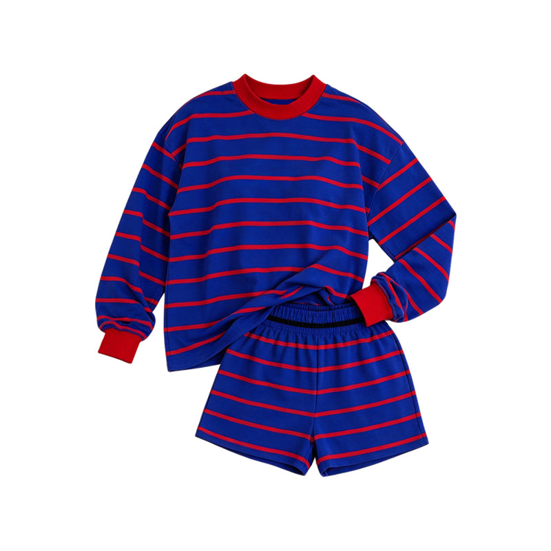 Preorder moq 5 Adult Women Red Blue Stripe Shirt Top Short Yoga Active Clothes Set