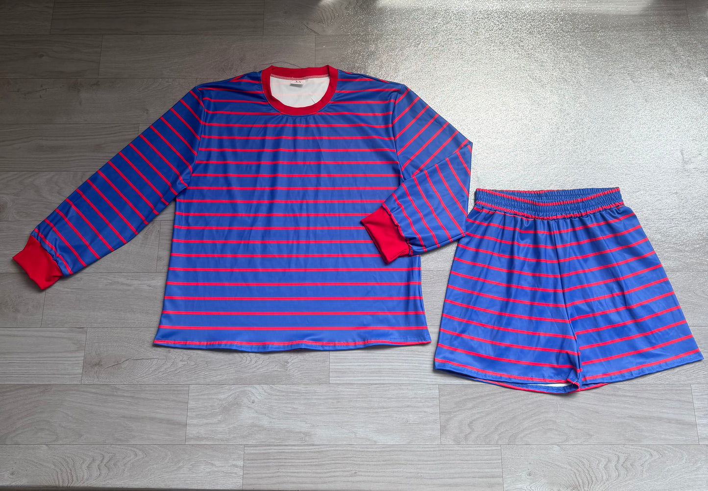 Adult Women Red Blue Stripe Shirt Top Short Yoga Active Clothes Set Preorder