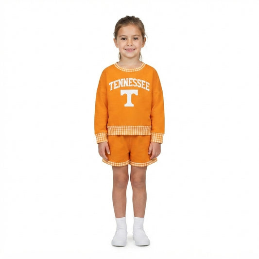Baby Girls Vinyl Tennessee Long Sleeve Top Pockets Short Team Clothes Set